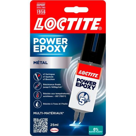 Colle Epoxy liquide spéciale Metal, Résine epoxy bi-composante couleur métal, Colle forte et rapide pour métaux et autres matériaux, colle ultra résistante, seringue de 25 ml (1/5)