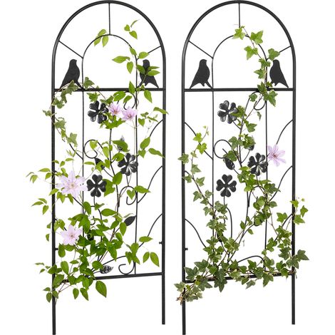 Treillis de jardin, lot de 2, support métallique pour plantes grimpantes – 38 x 98 cm, noir (1/5)