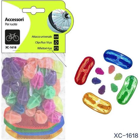 Trade Shop - Kit 18 Pcs Clips Fluo + 4pcs Accesorios Para Focos Para Ruedas De Bicicleta De Colores Xc-1618 -