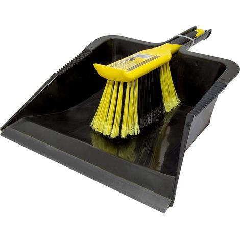 Ensemble Pelle et balayette Robuste avec Poils rigides et Souples en PVC dentelé, grattoir Avant, lèvre en Caoutchouc, Convient pour Le Jardin et l'intérieur, Noir et Jaune (1/5)