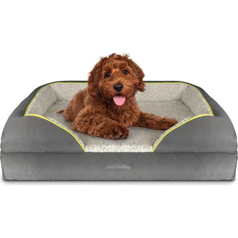 Dreamcatcher Grey Large Dog Bed Orthopaedic Shredded Memory Foam, Fleece Sleeping Area, Non Slip Base, Removable Washable Cover (1/5)