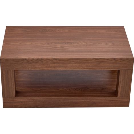 Mesa de centro rectangular de 2 niveles en MDF color nogal (1/5)