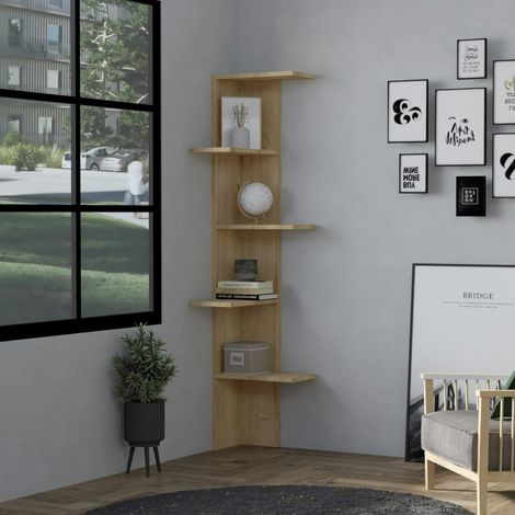 Étagère d'angle design effet bois clair MARFA (1/4)