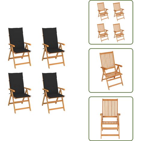 Gartenstühle 4 Stk. mit Schwarzen Kissen Massivholz Teak - Gartenstühle - Teakholz - Outdoormöbel - Gartenmöbel - Esszimmerstühle (1/5)