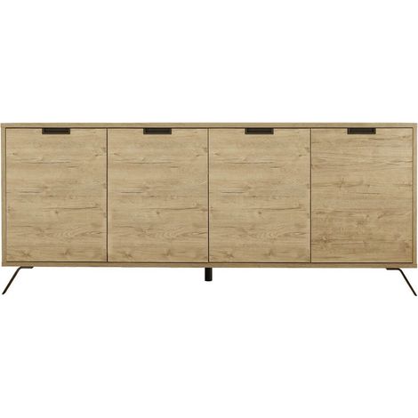 PALAMO - Buffet 4 Portes Aspect Bois Pieds Métal Gris Foncé (1/4)