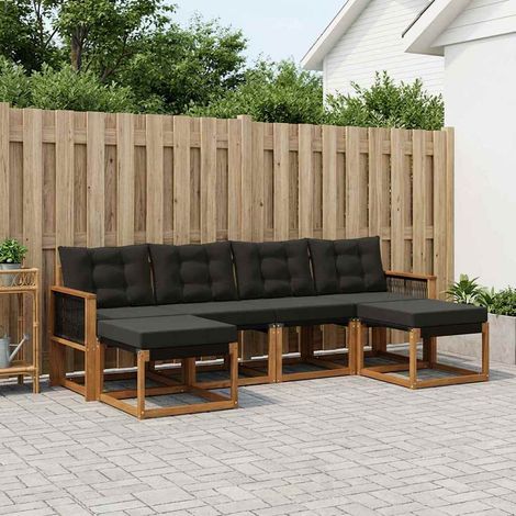 vidaXL Outdoor-Sofagarnitur mit Kissen 6 pcs Natürlich und Schwarz (1/5)