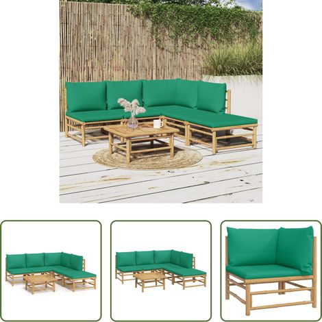 vidaXL Meubles extérieurs - Salon de jardin 6 pcs avec coussins vert bambou (1/5)
