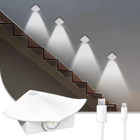 Luz nocturna para interiores, juego de 1 luz LED para escaleras con detector de movimiento, aplique de pared recargable con una batería grande de 1200 mAh, luz blanca fría de 6500 K con fijación magné (1/5)