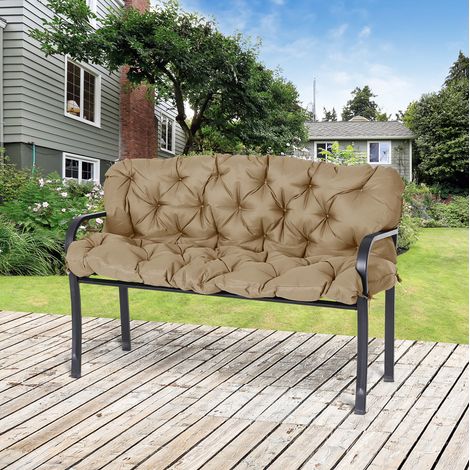 Cojín de banco 3 plazas 150 x 49 x 49 cm, poliéster caqui, con sujeciones, OKWISH (1/5)