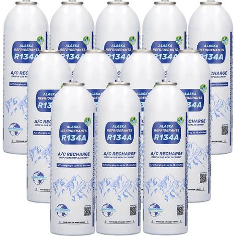 12 x Alaska Refrigerants Réfrigérant de remplacement R134a pour véhicules : pack de 12 pour ateliers