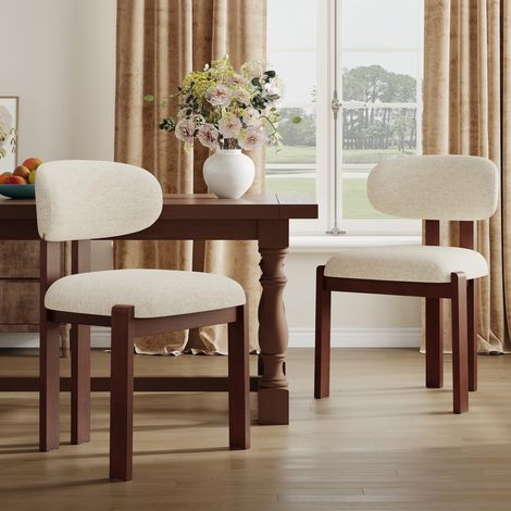 Lot de 2 chaises de Salle à Manger Modernes, chaises rembourrées avec Pieds en Bois et Dossier Fixe en Tissu, pour Salle à Manger, Cuisine, Restaurant – Pieds Brun foncé, Beige (1/5)