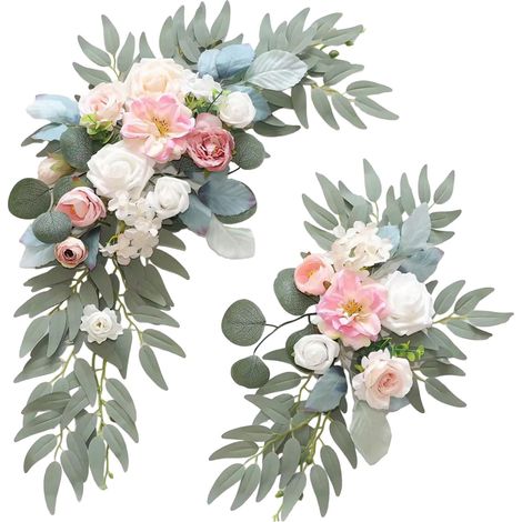 Fleurs Artificielles - Guirlande Fleurie pour Arche de Mariage - Décoration de Coin et de Fenêtre - 60x40 cm et 40x30 cm - Bleu Rose - Lot de 2 (1/5)
