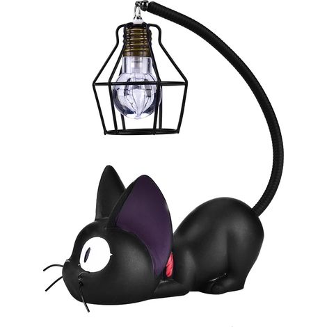 Niedliche schwarze Katzen-Nachtlampe aus Kunstharz – Tischdekoration und Geschenkidee (schwarze Augen) (1/5)