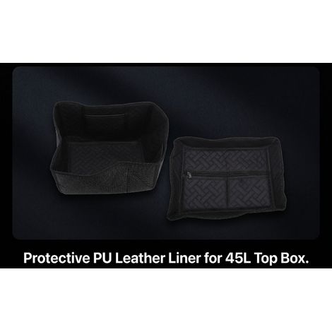 Doublure coffre supérieur moto cuir PU, rangement rétractable et attache sécurité, coussinet intérieur capacité 45 L (1/5)
