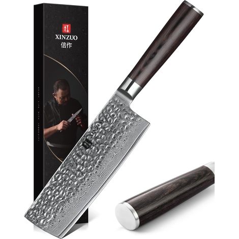 Acier Damas Professionnel 17cm Couteau Nakiri -Poignée Bois de Pakka (1/5)