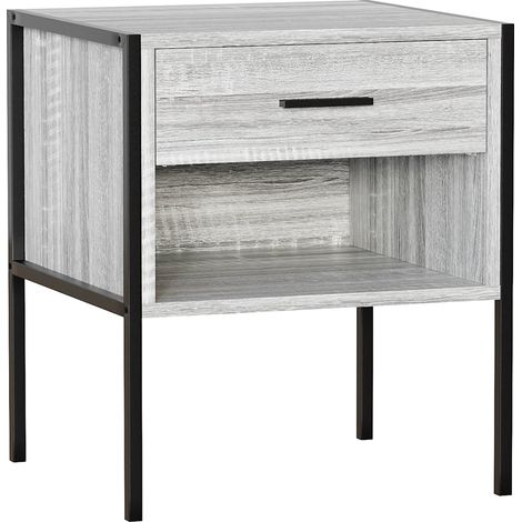 Brooklyn Table de Chevet avec 1 tiroir, meuble de chambre, commode, Bois-Foncé (1/5)