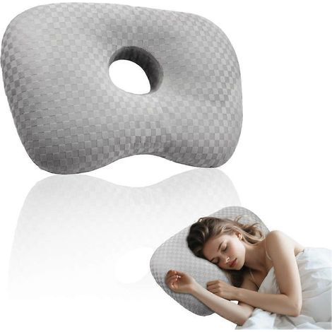 Oreiller de récupération après piercing d'oreille pour les personnes dormant sur le côté, support orthopédique pour la nuque avec trous pour les oreilles afin de soulager la douleur (1/5)