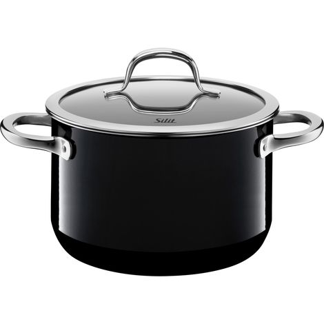 marmite haute 20 cm, couvercle en verre, marmite à viande 3,7 l, céramique fonctionnelle, marmite à induction, noir (1/4)