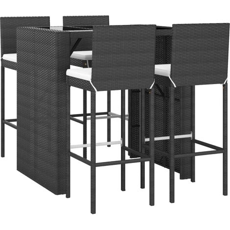 Ensemble de bar de jardin 5 pièces avec coussins poly rotin noir (1/5)