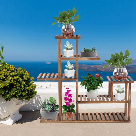 Mehrstufiger Pflanzenständer aus Holz für Balkon und Garten, Blumenständer und Präsentationsregal (1/5)