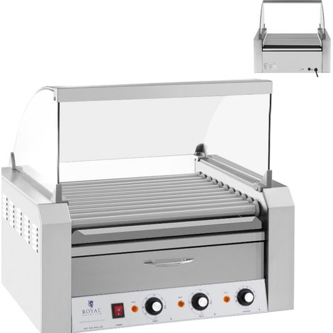 Parrilla giratoria con tapa y cajón calentador para panecillos. 20 salchichas HotDog. 2600W 230V Royal Catering (1/3)