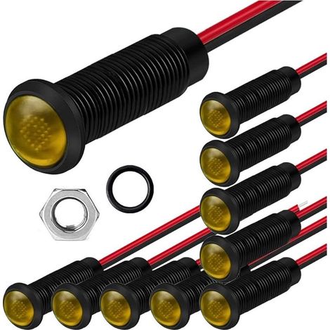 10pcs Voyants LED en Plastique AC/DC 12-24V Taille du Trou de Montage 6mm (Orange) (1/5)