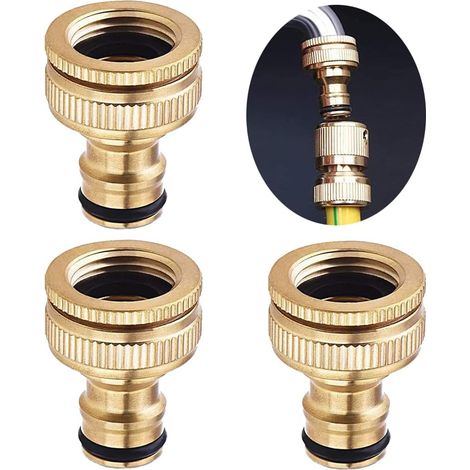 Lot de 3 Raccord rapide, Laiton, 2 en 1, 1/2 et 3/4 pouce, Robinet fileté mâle, Jardin, Cuisine, Extérieur