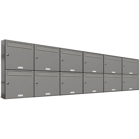 12er Premium Briefkasten Aluminiumgrau RAL Farbe 9007 für Außen Wand Postkasten 6x2 (1/5)