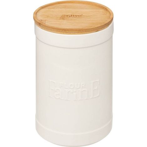 Boîte à farine en céramique Blanche et couvercle en Bambou - Five (1/4)