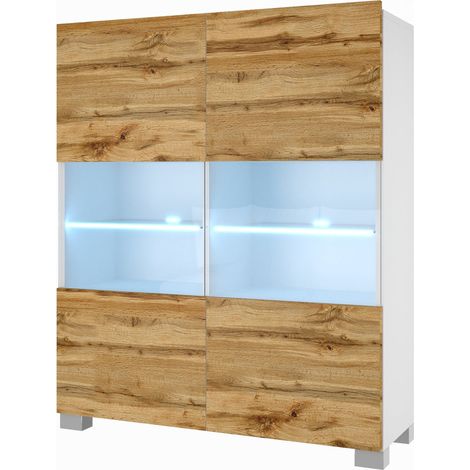 BELINI Commode Chambre ou Salon NEX KOM I Meubles de Salon avec 2 Portes Vitrées I Teille: 36 x 100 x 115 cm I Commode Salon, Rangement - Couleur: chêne wotan (1/5)