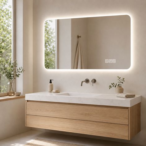 Miroir LED salle de bain 60x120 cm, anti-rouille, gradation 3 couleurs, rétroéclairé tactile antibuée