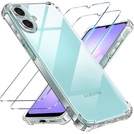 3 en 1 Coque et Verre Trempé pour Samsung Galaxy A07, [Coussin d'air Intégré] Anti-Jaunissement Souple TPU Bumper Coque Protection pour Samsung a07 5g, Transparente (1/5)