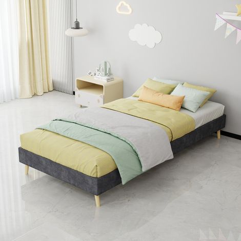 Cadre lit minimaliste 90x200 – Velours hollandais gris – Vérin gaz – Sans matelas/tête de lit (1/5)