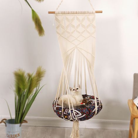 Hamac pour chat en macramé, lit suspendu tissé pour chat, décoration murale en macramé (1/3)