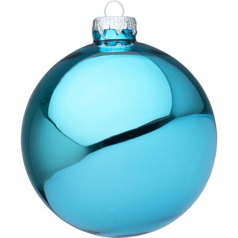 Palline per albero di Natale in vetro decorate color Celeste Puro Lucido -6 sfere da 6 cm