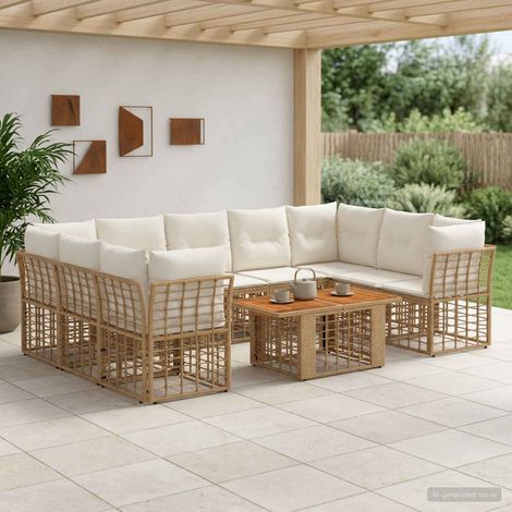 vidaXL Set Divano da Giardino 10 pz Naturale e Bianco Crema polyrattan (1/5)