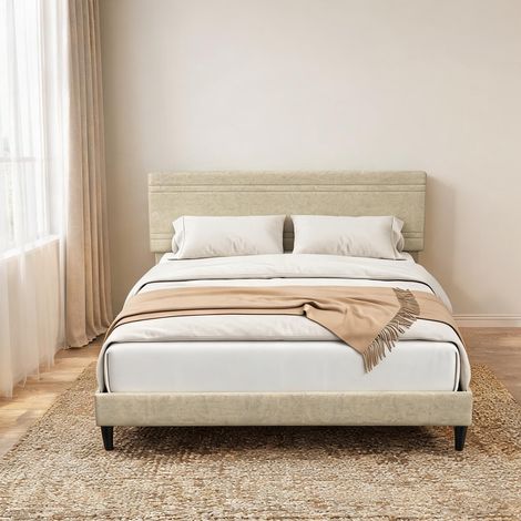 Cadre de lit beige en acier 205 x 170 x 97,5 cm (1/5)