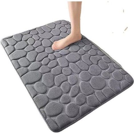 Tapis de salle de bain en mousse à mémoire antidérapante grise, tapis de salle de bain absorbant, 40 x 60 cm (1/5)