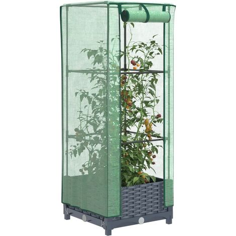 Jardinière Pot de Fleurs surélevée avec housse aspect rotin 40x40x123 cm CFW82188 (1/5)