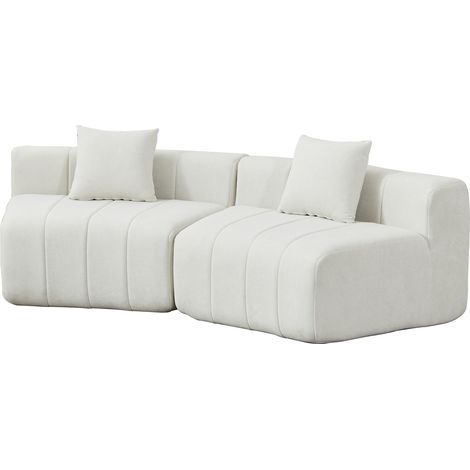 Modulo per divano curvo in ciniglia beige con 2 cuscini (1/5)