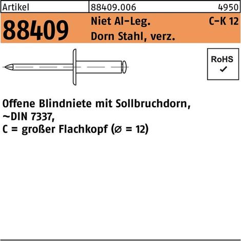 Blindniete R 88409 großer Flachkopf 4 x 6 Niet Aluminium/Dorn Stahl verzinkt