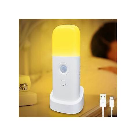 Bewegungsmelder-Nachtlicht, USB-wiederaufladbare Nachttischlampe für den Innenbereich, tragbares Nachtlicht mit einstellbarem warmem Licht