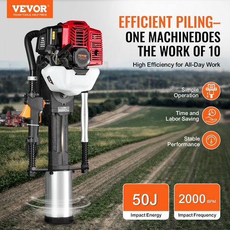 Enfonce-pieux à Essence, 52 cc, Pilon de Poteau de Clôture en T à 2 Temps Portable, 1400 W, avec 3 Têtes d'Enfoncement 49/69/100 mm… (1/5)