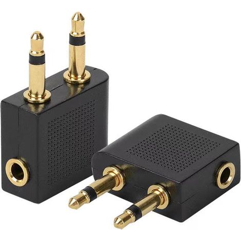 2 Pièces Adaptateur Jack, Connecteur Plaqué Or 3,5 Mm, Double Prise Mono Vers Stéréo, Pour Système Divertissement Avion (1/5)