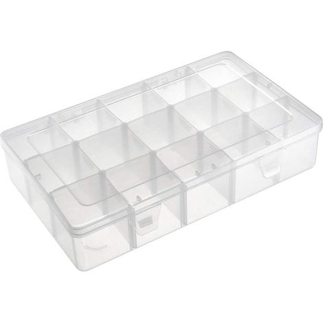 Boîte de rangement pour composants sourcing map - PP réglable à 15 compartiments, blanc transparent,