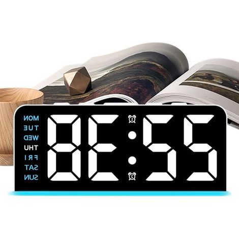 Sveglia digitale - Orologio da scrivania Temperatura - Illuminazione ambientale - Luminosità regolabile - 5,4 W cm - Bianco Blu