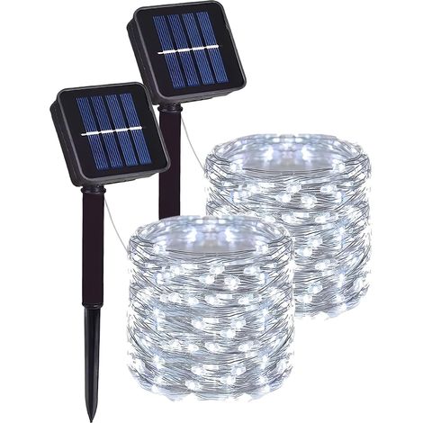Set of 2 Solar Fairy String Lights, Total 40 m/131.2 ft, White 400 LEDs, Copper Wire String Lights with 8 Modes, Waterproof Garden Lighting for Patio, Garden, Trees, Christmas (1/5)