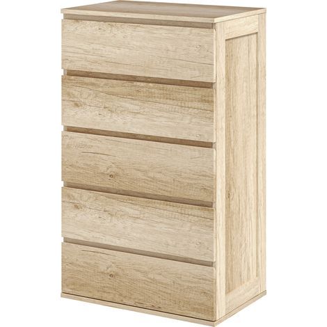 Commode 5 tiroirs meuble de rangement sans poignées design minimaliste 60 x 38 x 100 cm bois naturel (1/5)