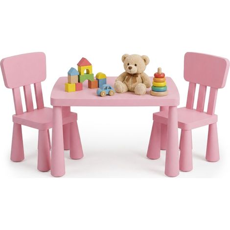 Set da 3 pezzi per bambini, tavolo e sedie, rosa, in plastica (1/5)