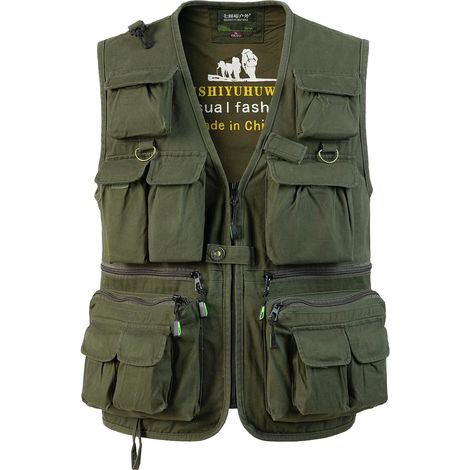 Gilet de Pêche pour Homme Multi-Poches Gilet Reporter de Plein air Veste sans Manches de Travail Gilet de Chasse Photographie (1/5)